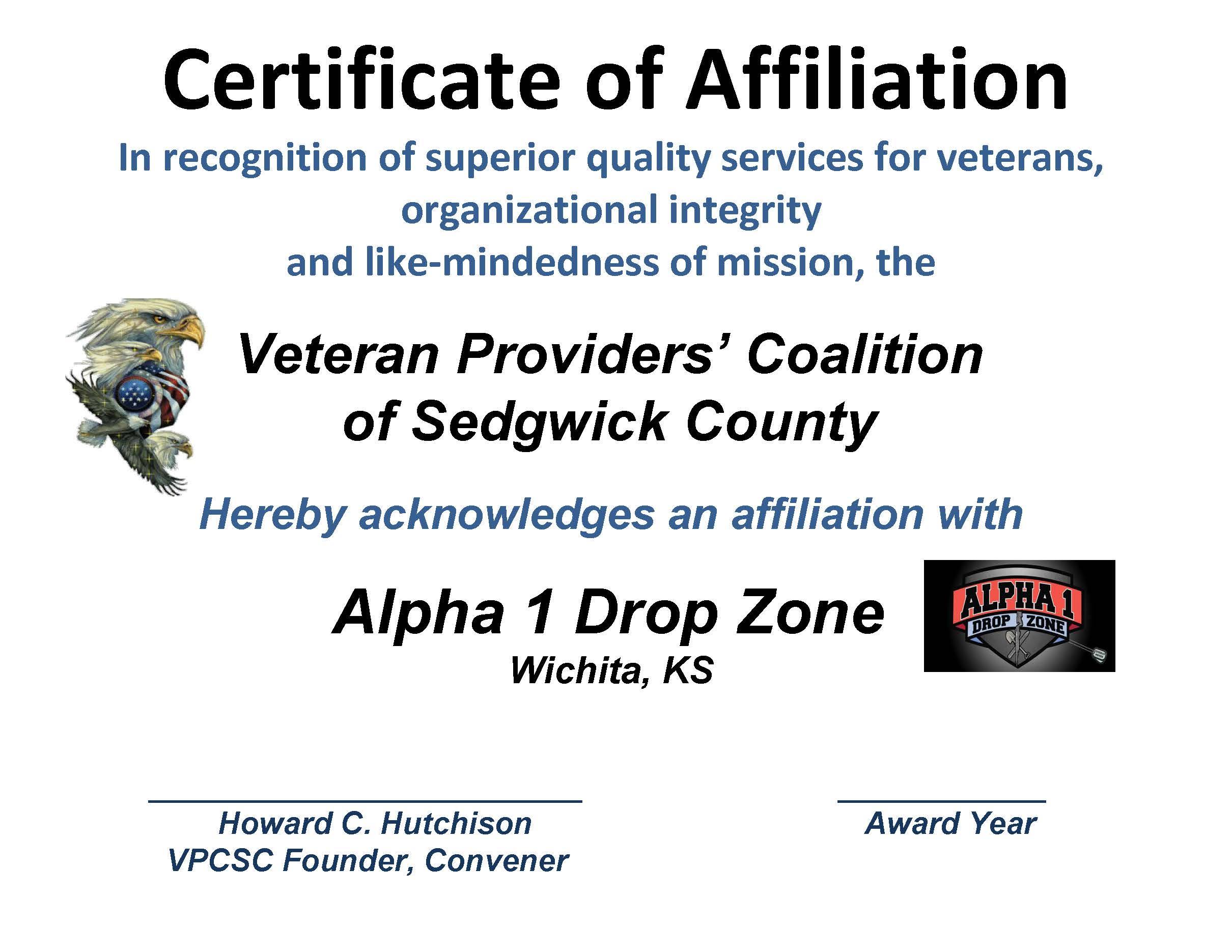 AFFILIATION CERT - ALPHA 1 DROP ZONE 2015