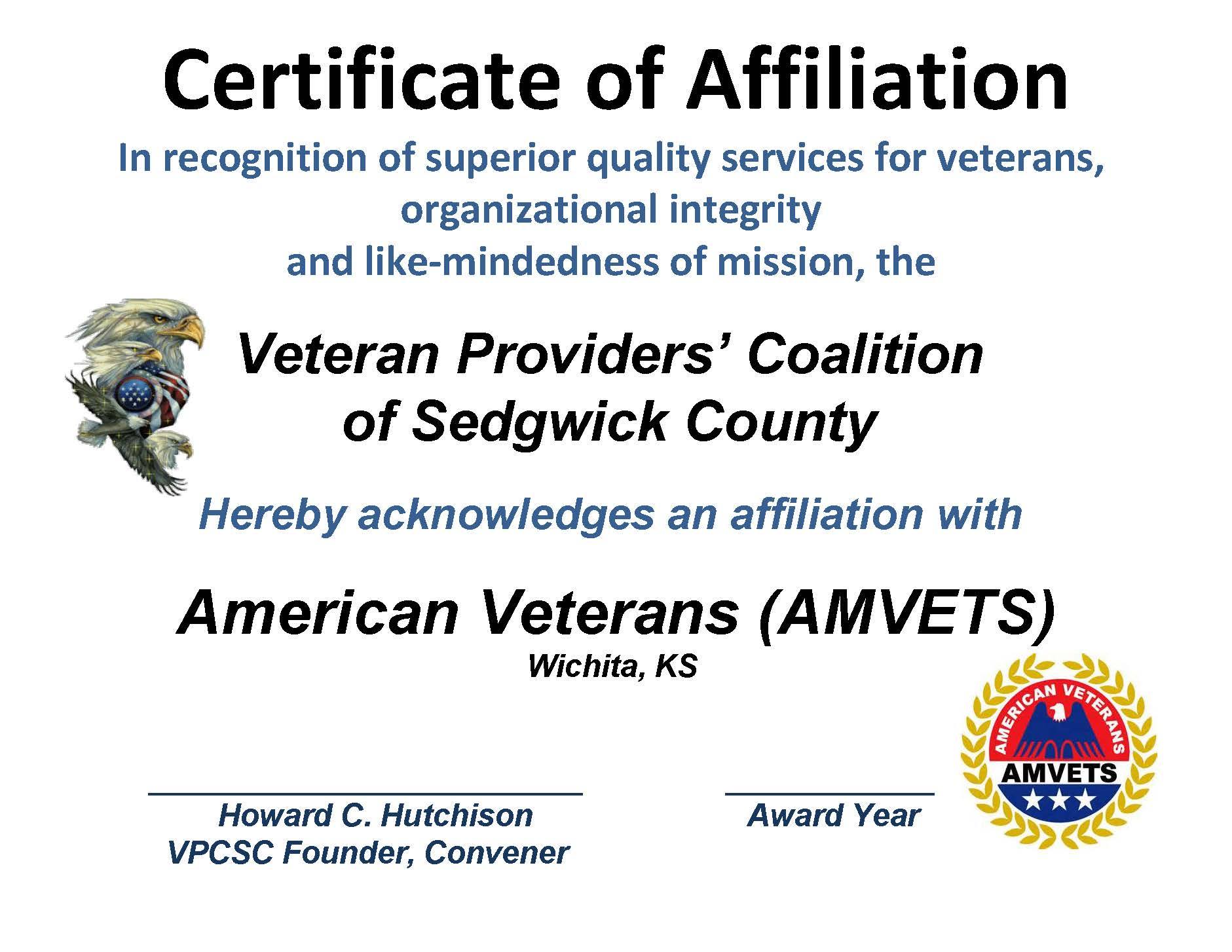 AFFILIATION - CERT. AMVETS 2015