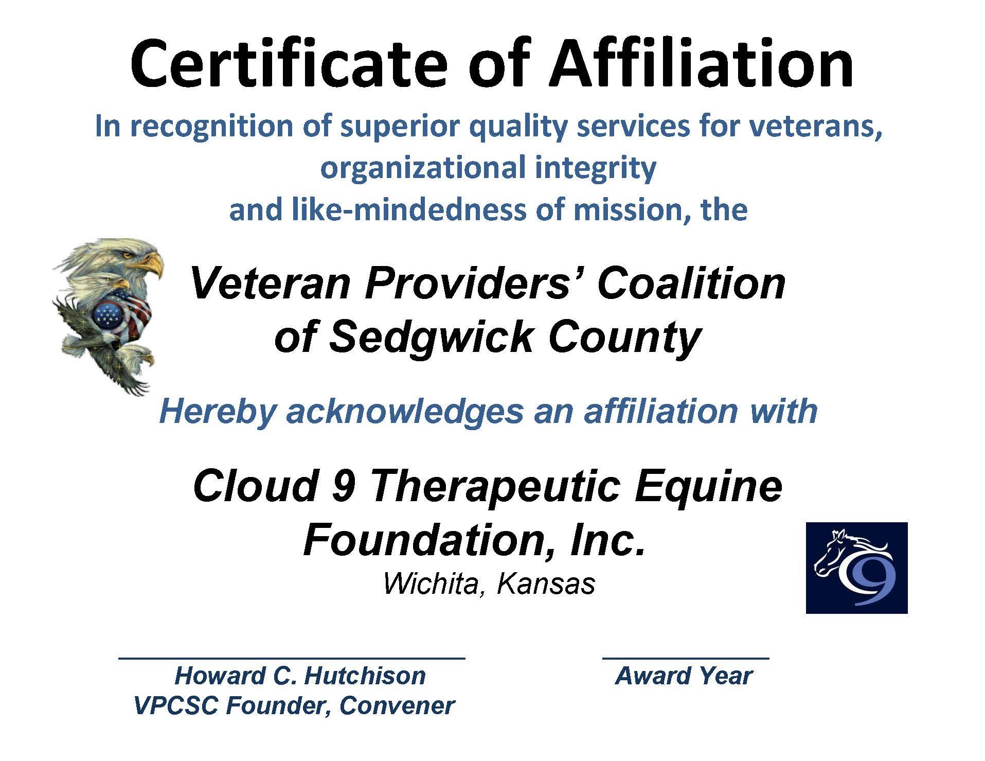 AFFILIATION CERT. CLOUD 9 2015