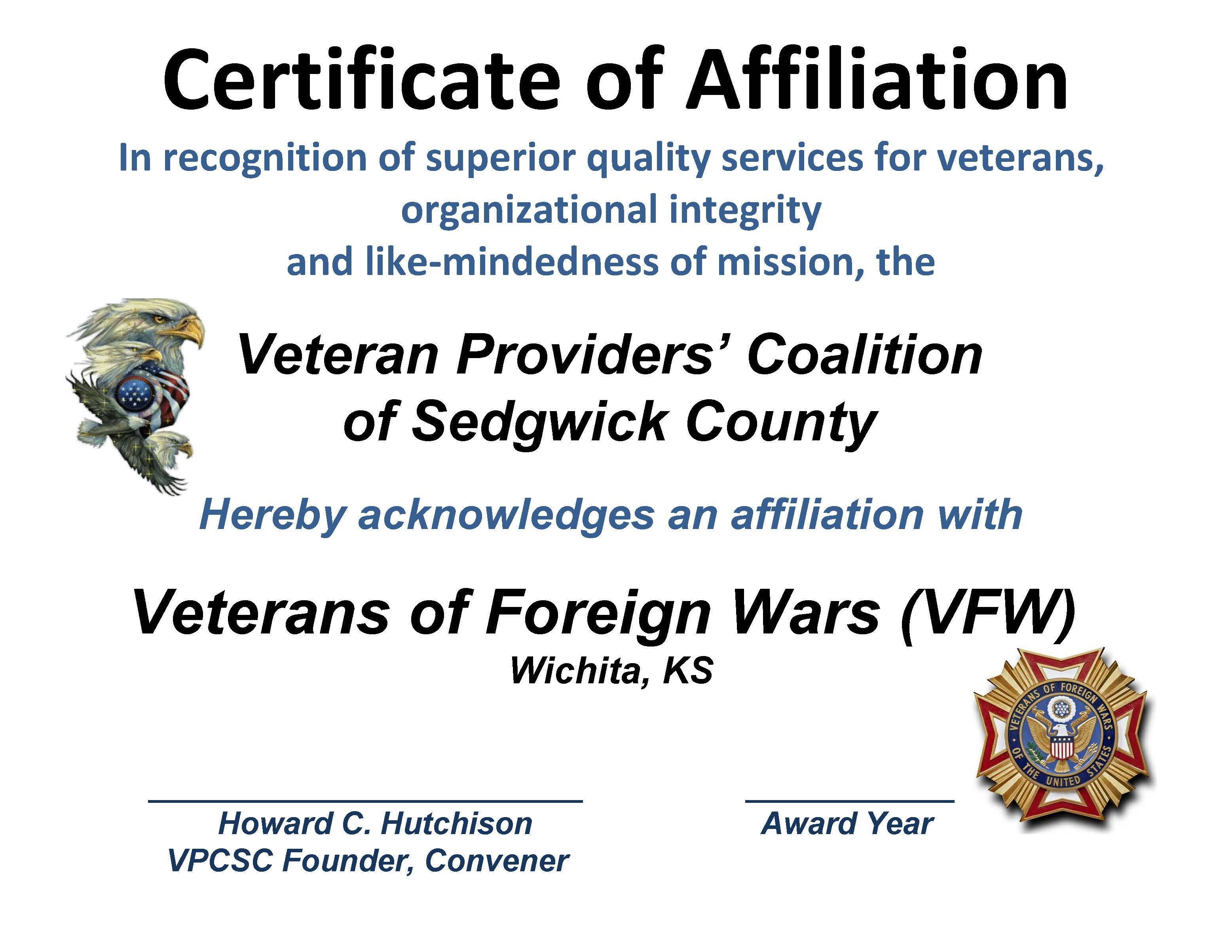 AFFILIATION - CERT. VFW 2015